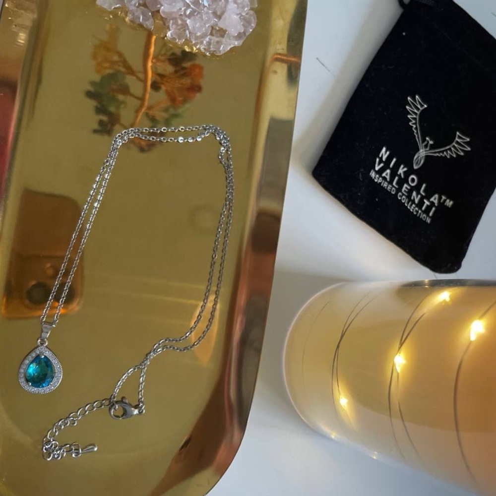 White gold plated Aquamarine Pear Cut Necklace - Picture 4 of 4